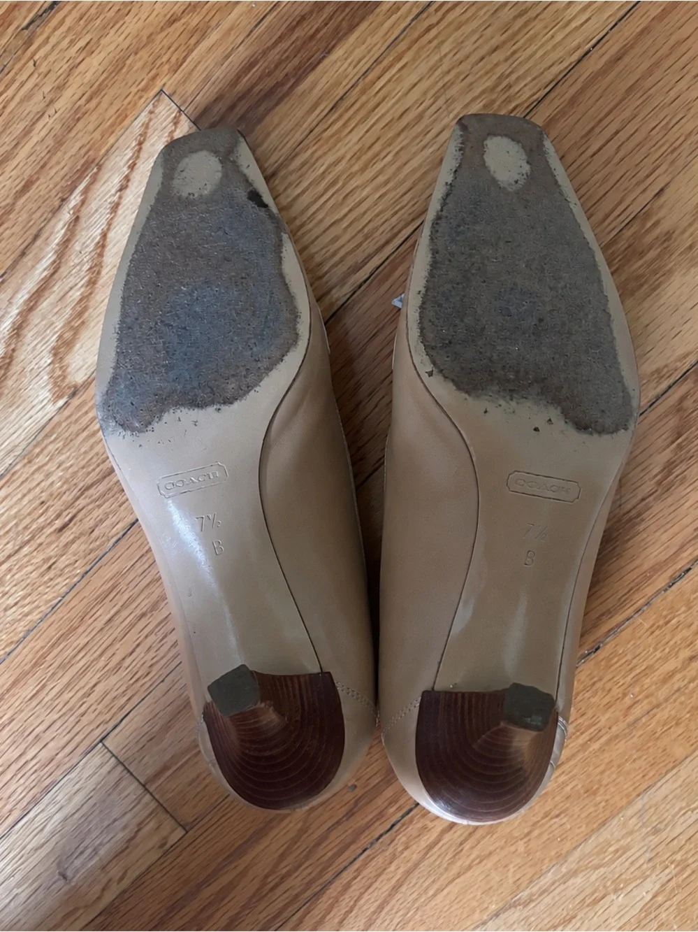 Coach Marcella Nude Leather Square Toe Kitten Heel Pumps Size 7.5 - Picture 4 of 6